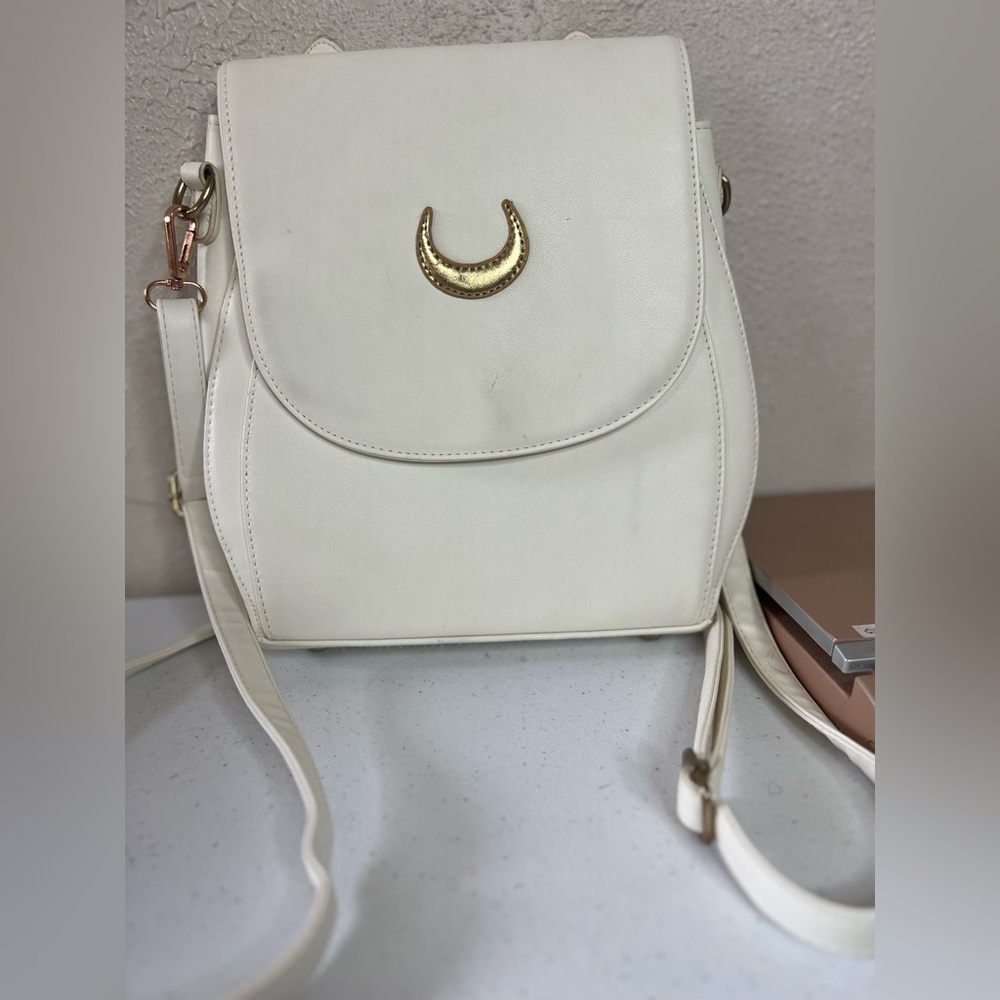 Vintage Sailor Moon luna Cat Ears White Backpack Purse Gold Bronze Hardware - Picture 8 of 13